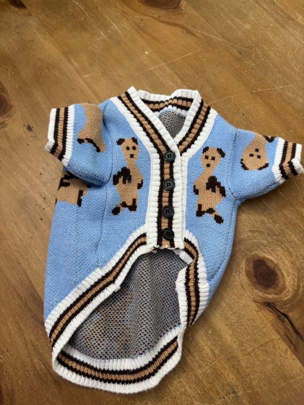 Blue Knit Dog Sweater with Bear Pattern